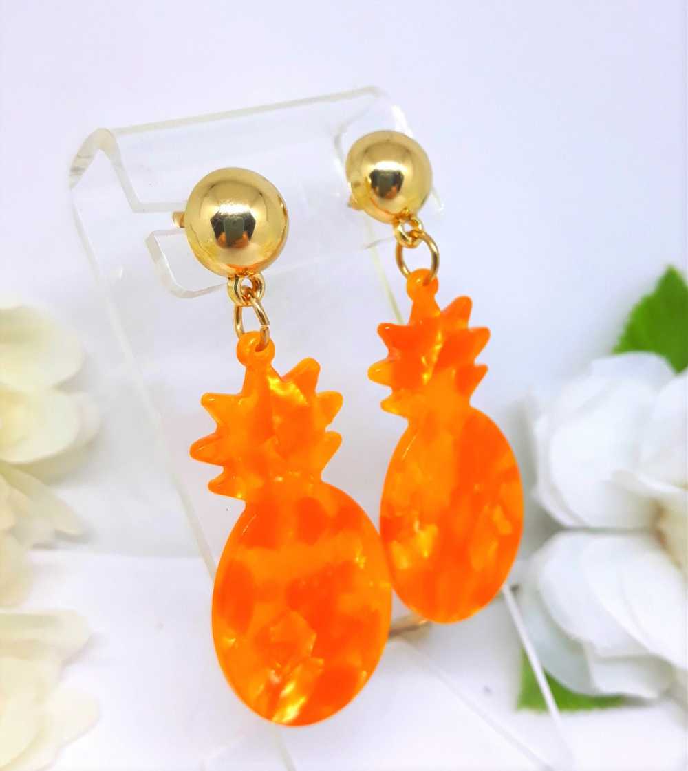 Lot of Four Mid-Century Modern ORANGE TONE Earrin… - image 5