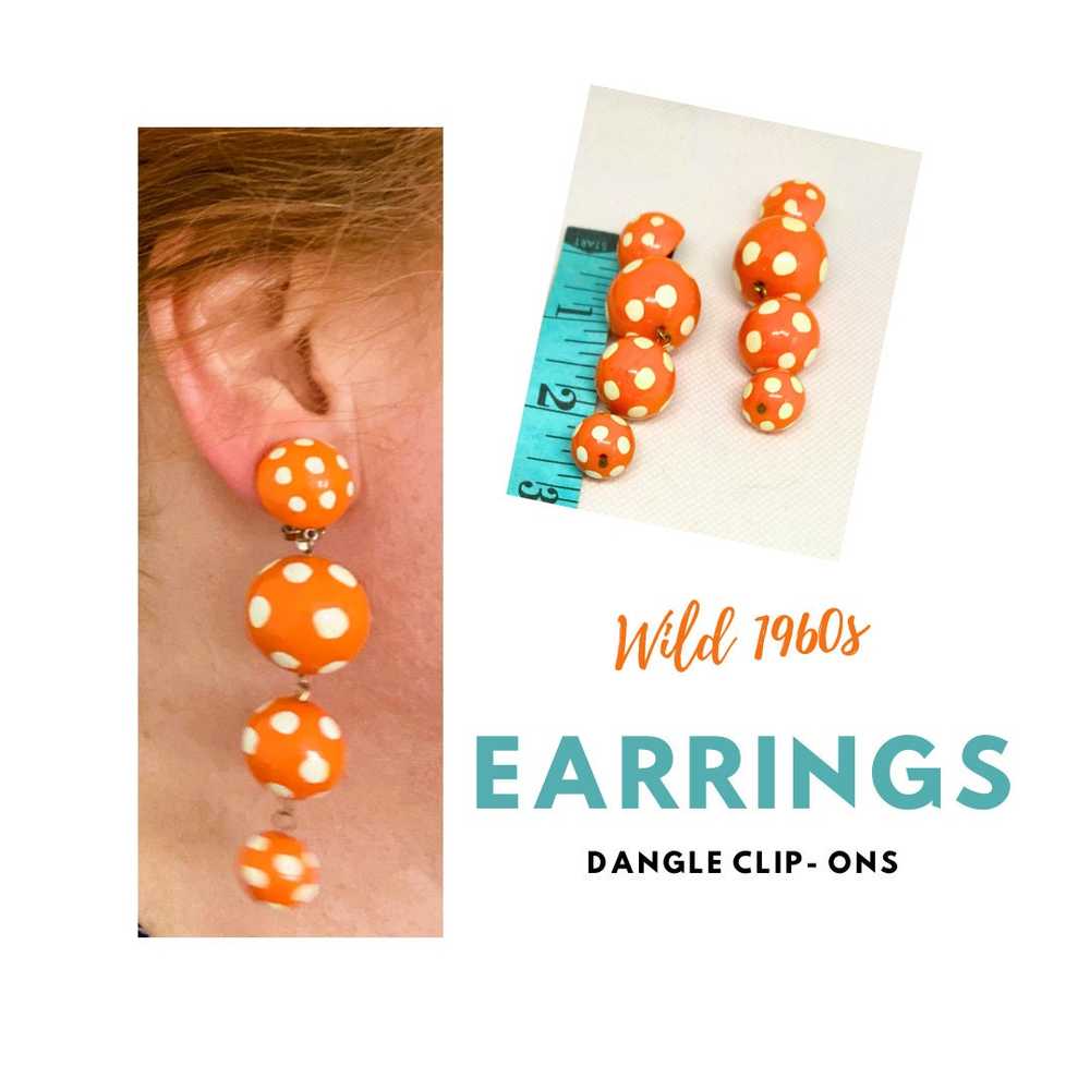 Lot of Four Mid-Century Modern ORANGE TONE Earrin… - image 6