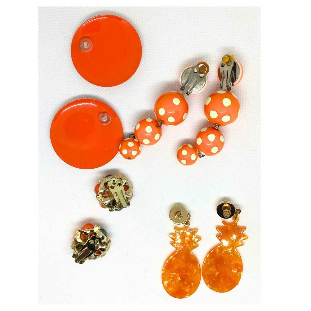 Lot of Four Mid-Century Modern ORANGE TONE Earrin… - image 8