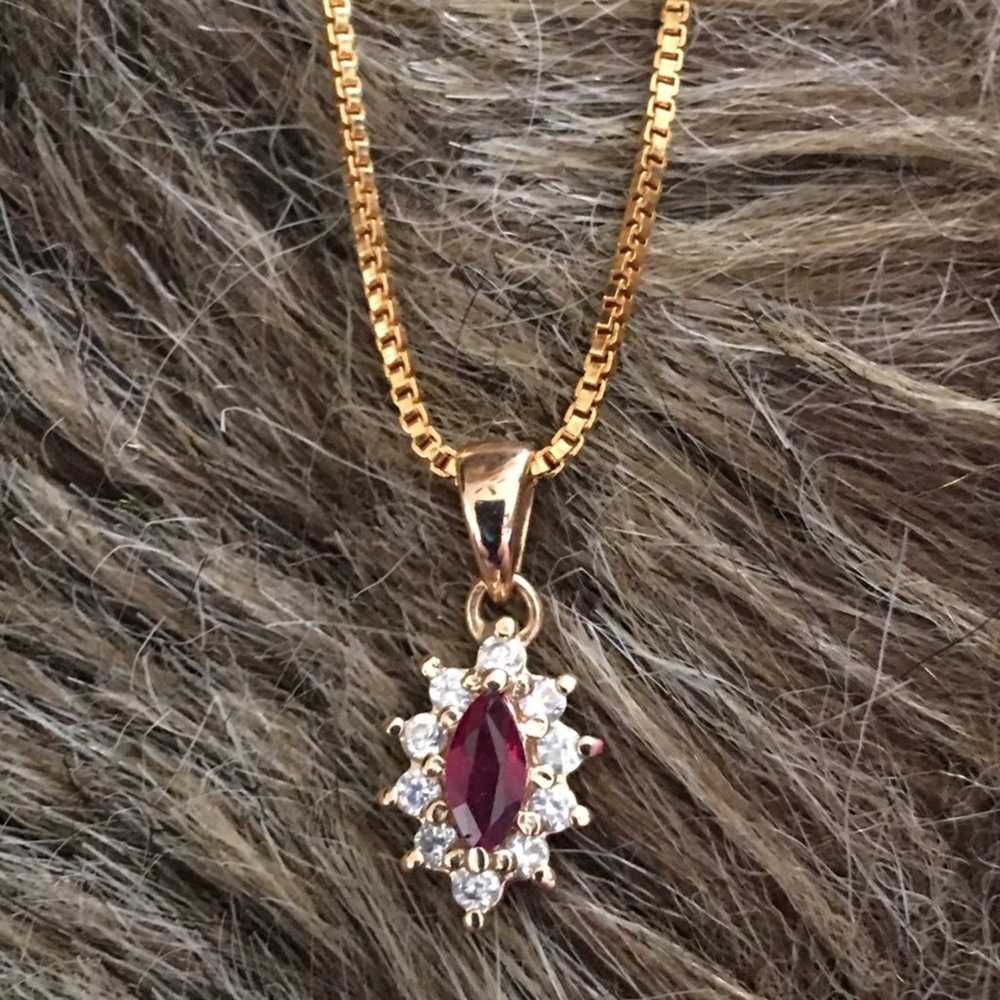 Vintage gold vermeil ruby and diamond pendant - image 2