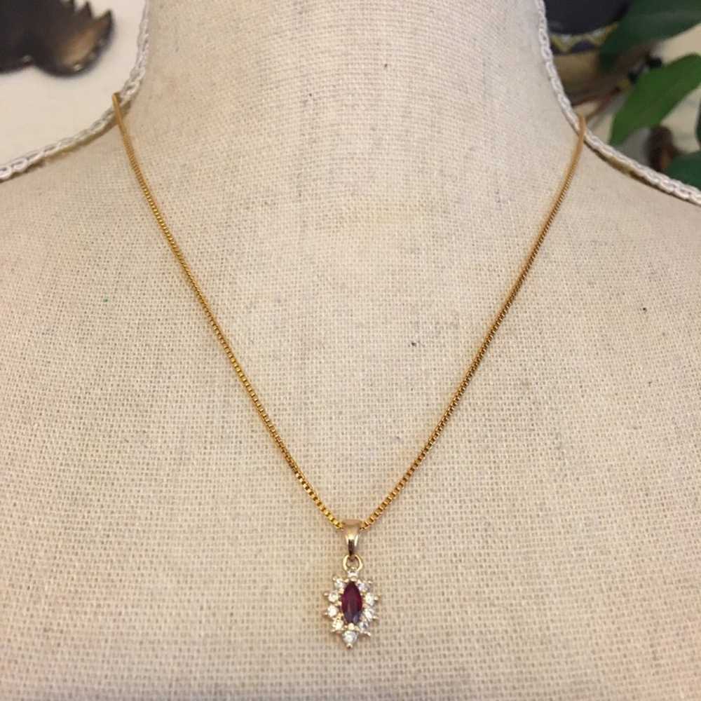 Vintage gold vermeil ruby and diamond pendant - image 3