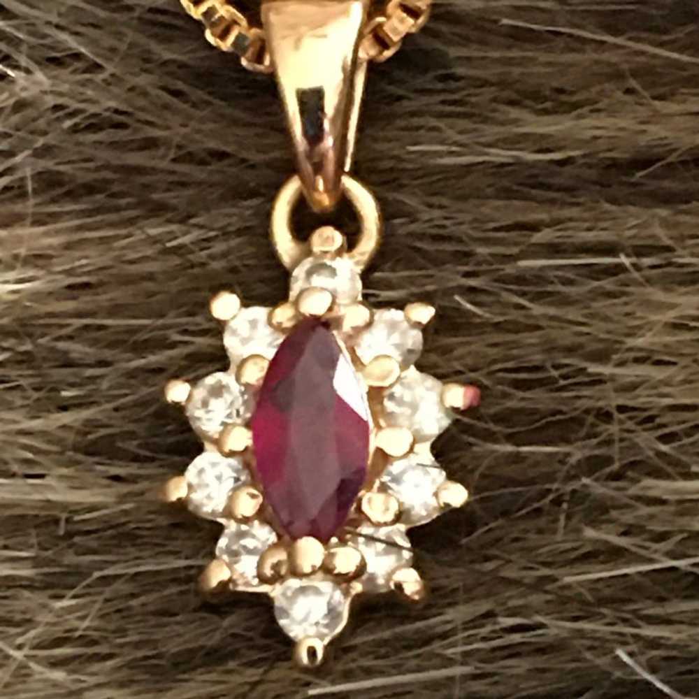 Vintage gold vermeil ruby and diamond pendant - image 6