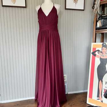 Formal Chiffon V Neck Chiffon Wine Red Long Dress 