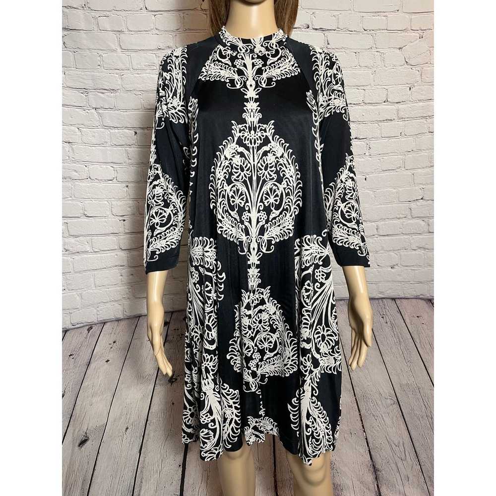 Free People Fiesta Floral Black White Dress Size M - image 3