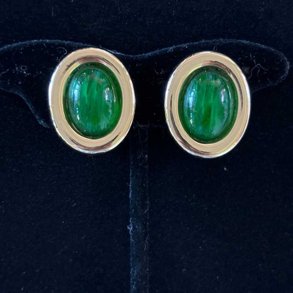 Christian Dior Vintage Gold Green Oval Authentic … - image 1