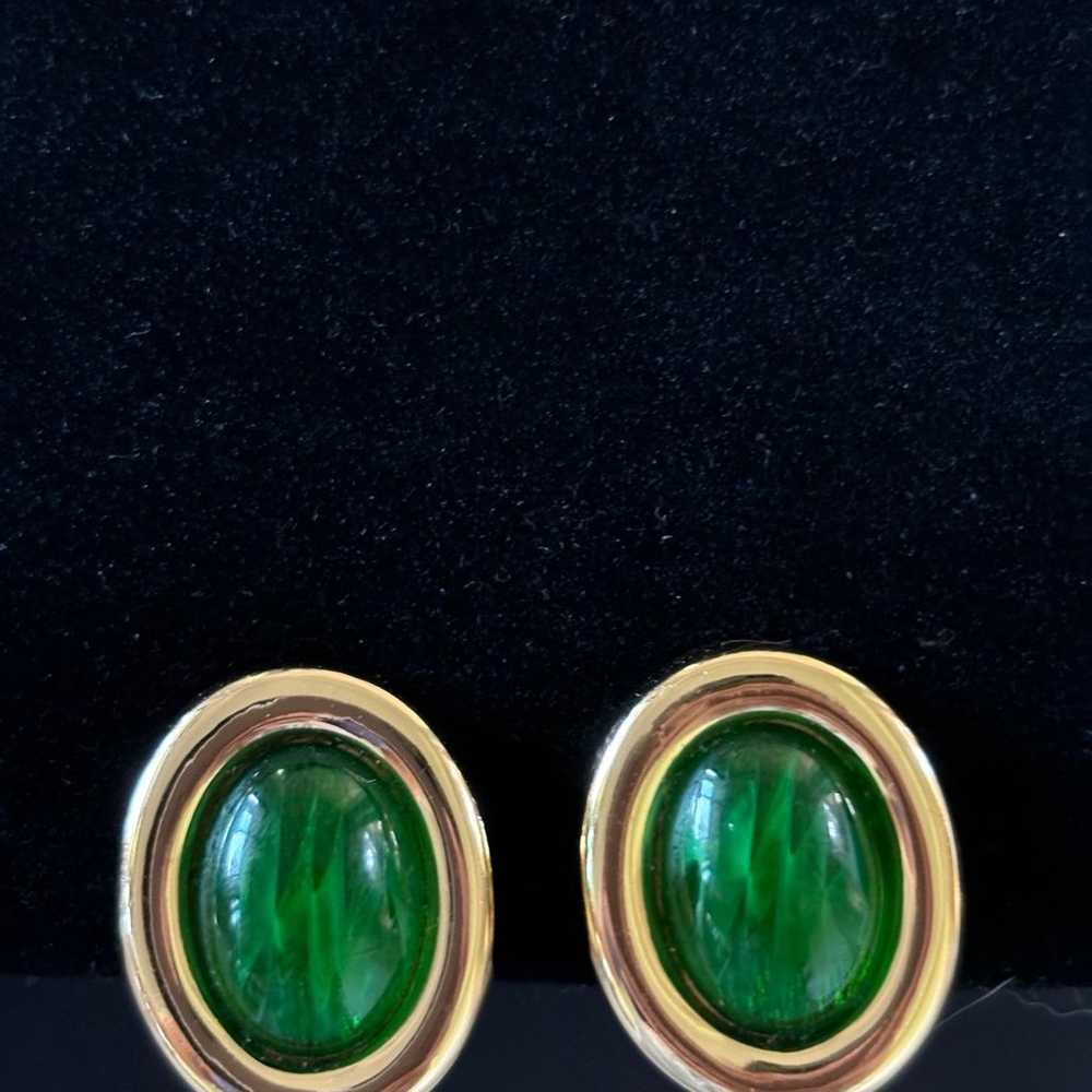 Christian Dior Vintage Gold Green Oval Authentic … - image 2