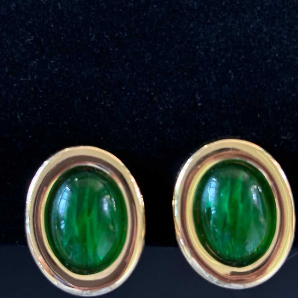 Christian Dior Vintage Gold Green Oval Authentic … - image 3