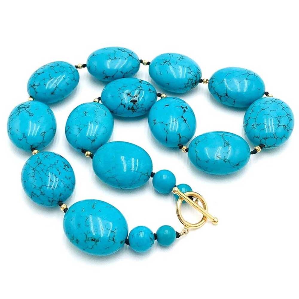 14K Yellow Gold Womens Necklace Turquoise Bead To… - image 1