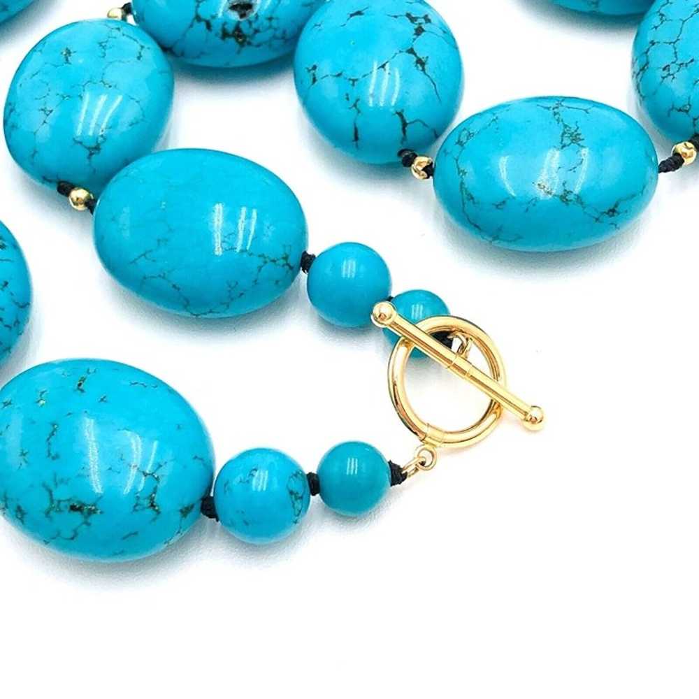 14K Yellow Gold Womens Necklace Turquoise Bead To… - image 2