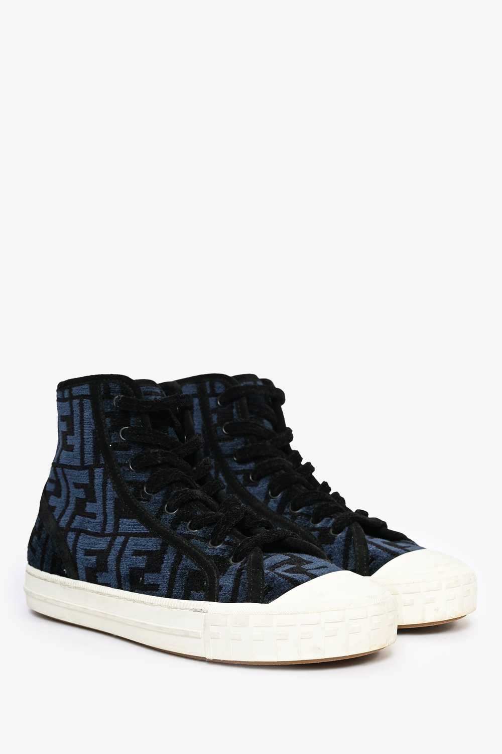 Fendi Navy/Black Zucca Print High Top Sneakers Si… - image 2