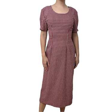 Vintage Midi Dress Lace Up Gingham Red Modest Cas… - image 1