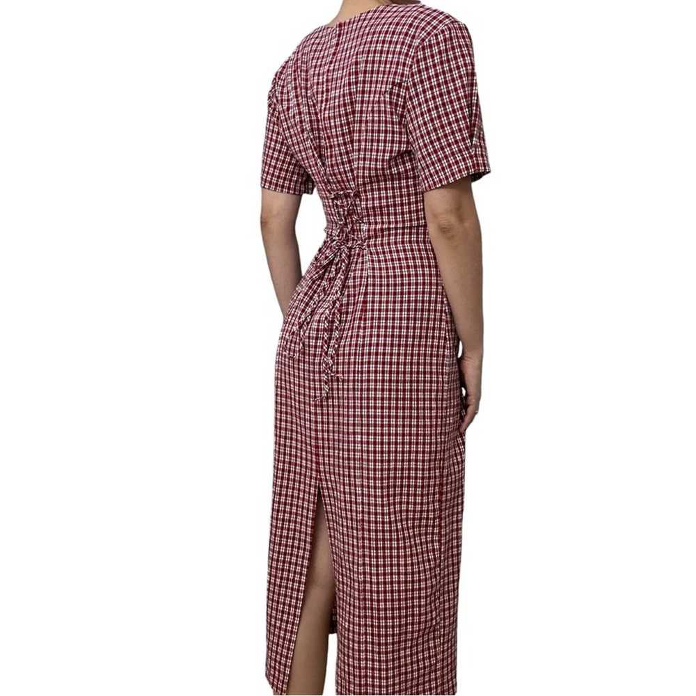 Vintage Midi Dress Lace Up Gingham Red Modest Cas… - image 2