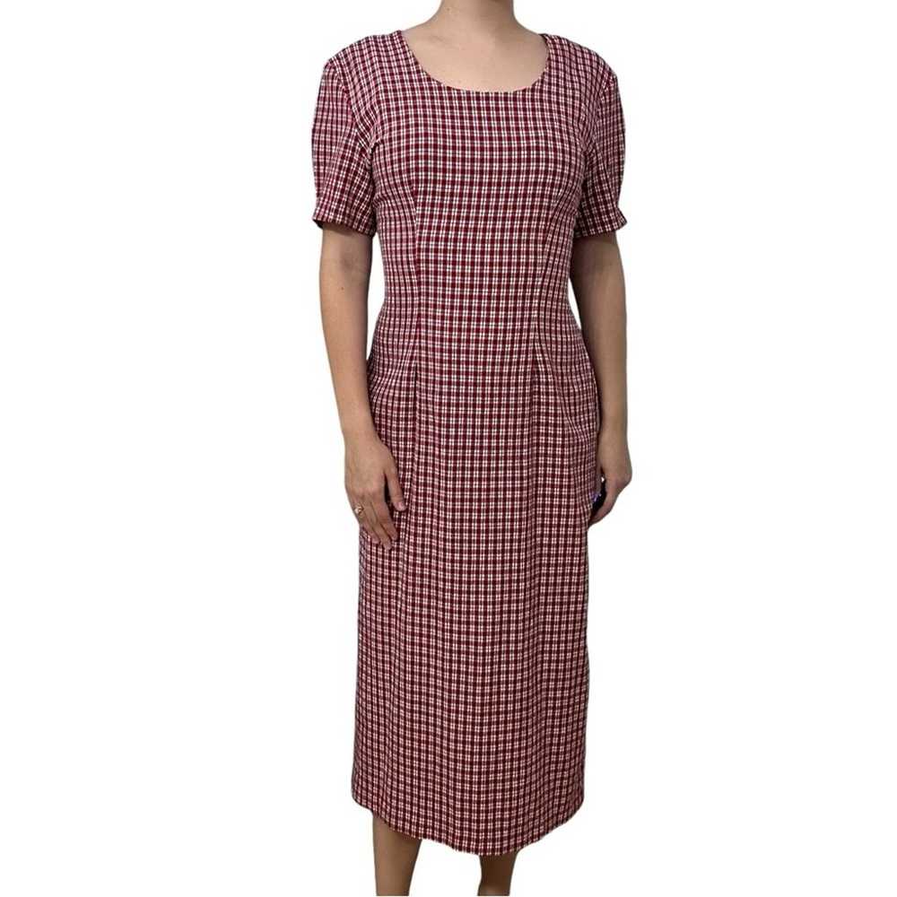 Vintage Midi Dress Lace Up Gingham Red Modest Cas… - image 8