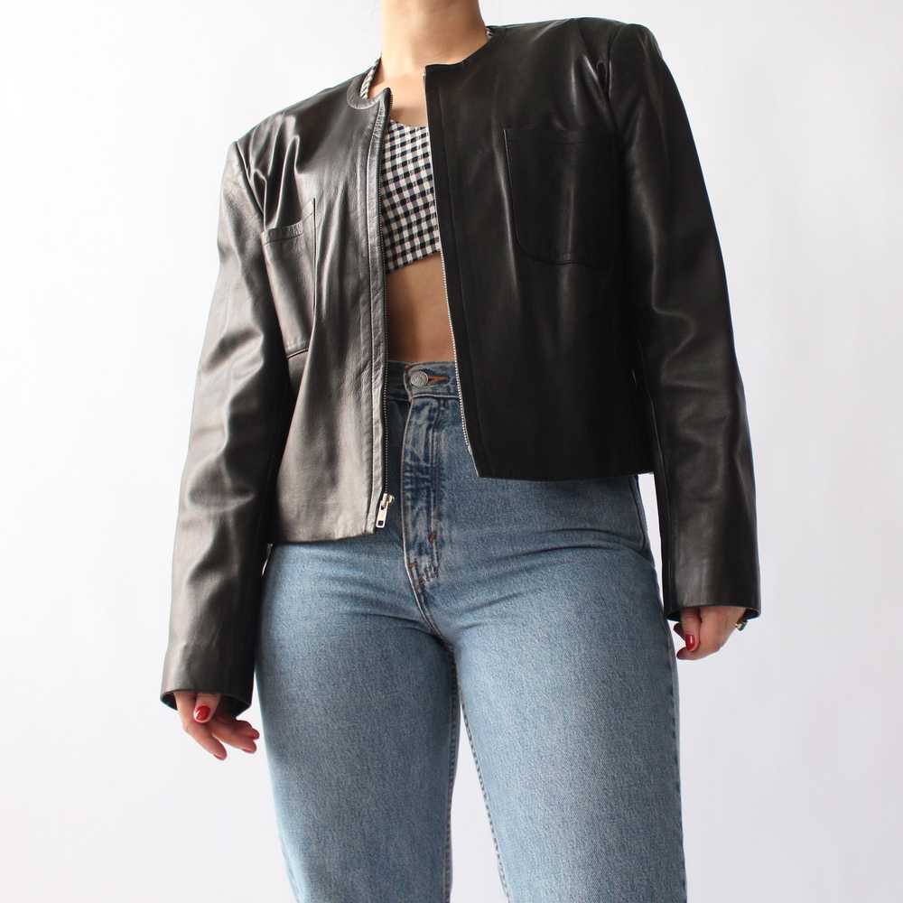 90s Boxy Cropped Leather Jacket - image 3