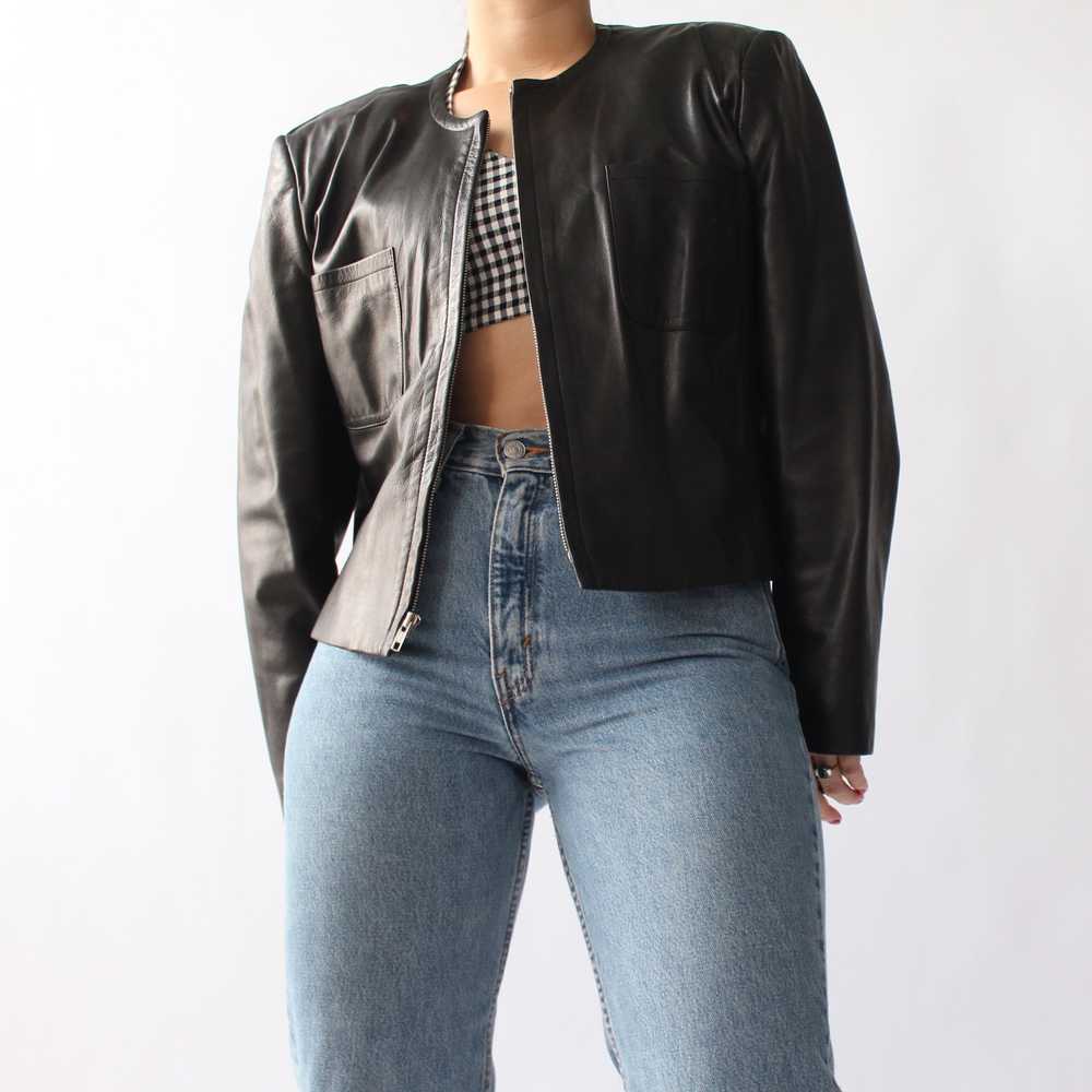 90s Boxy Cropped Leather Jacket - image 4