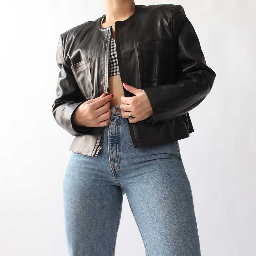 90s Boxy Cropped Leather Jacket - image 5