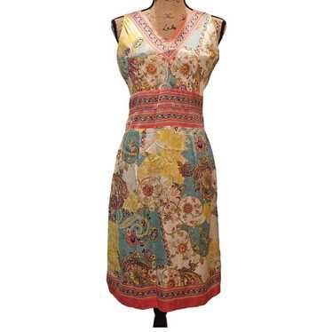 Nicole Miller V-Neck Floral Silk Sleeveless Dress 