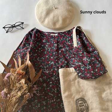 a1413* Sunny Clouds Cotton Blend Half Button One-… - image 1