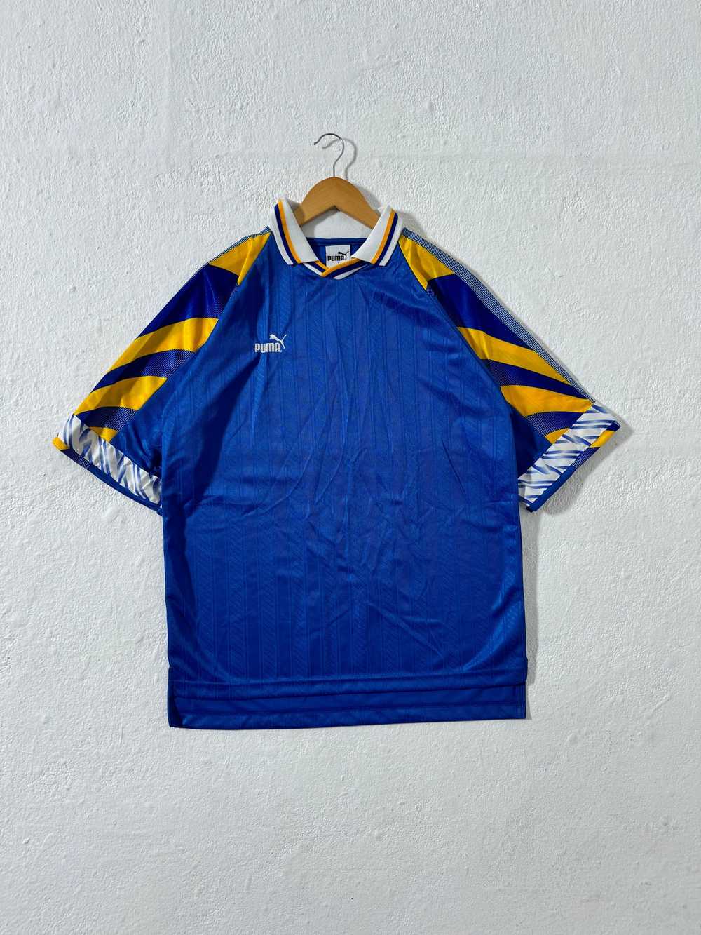 Vintage Puma Blue/Yellow Soccer Jersey Sz. L - image 1