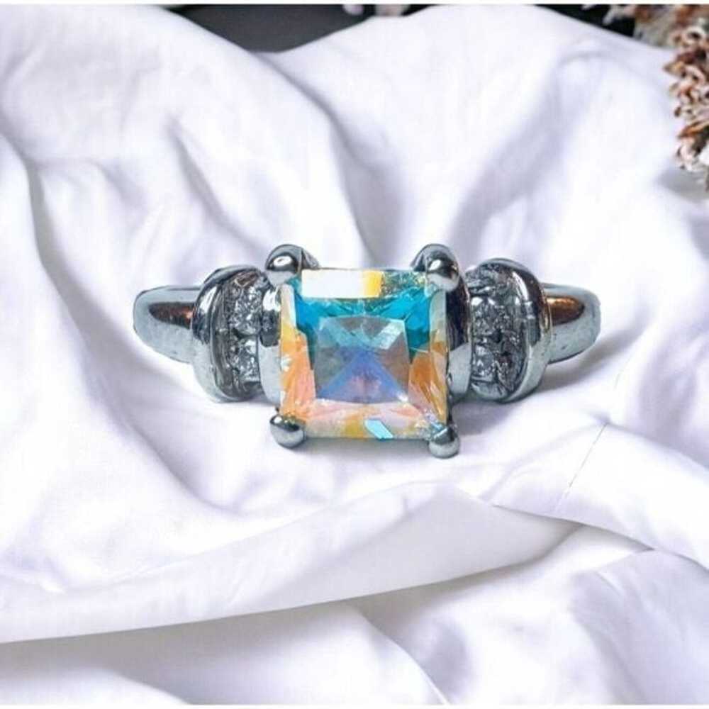 10k Gold Aurora Borealis Topaz & Diamond Ring Sz … - image 1