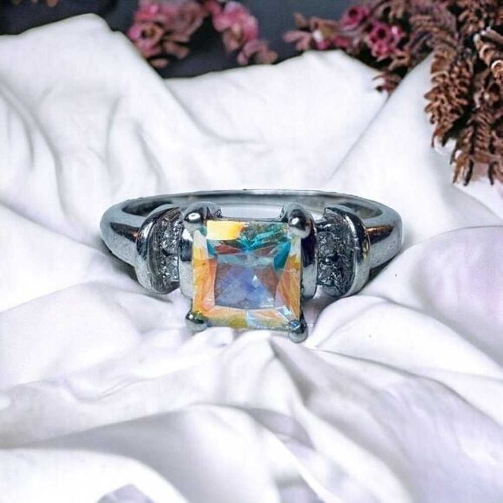 10k Gold Aurora Borealis Topaz & Diamond Ring Sz … - image 4