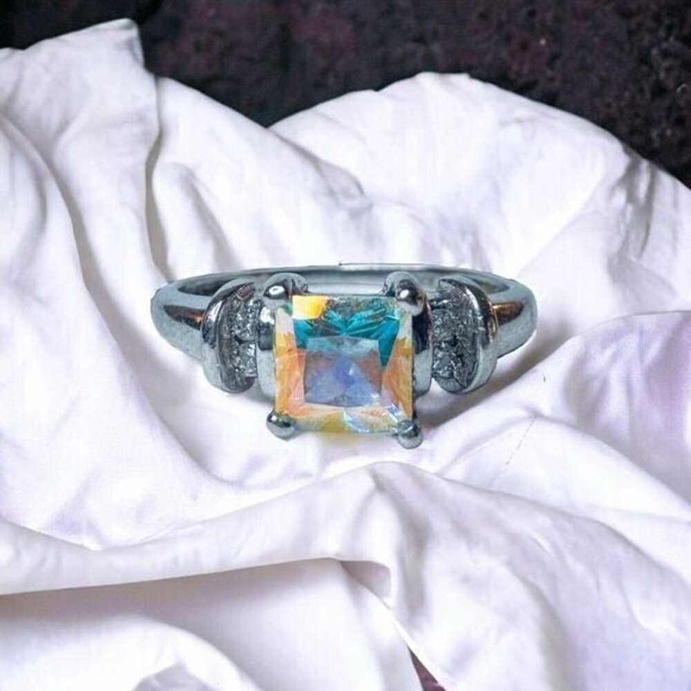 10k Gold Aurora Borealis Topaz & Diamond Ring Sz … - image 5