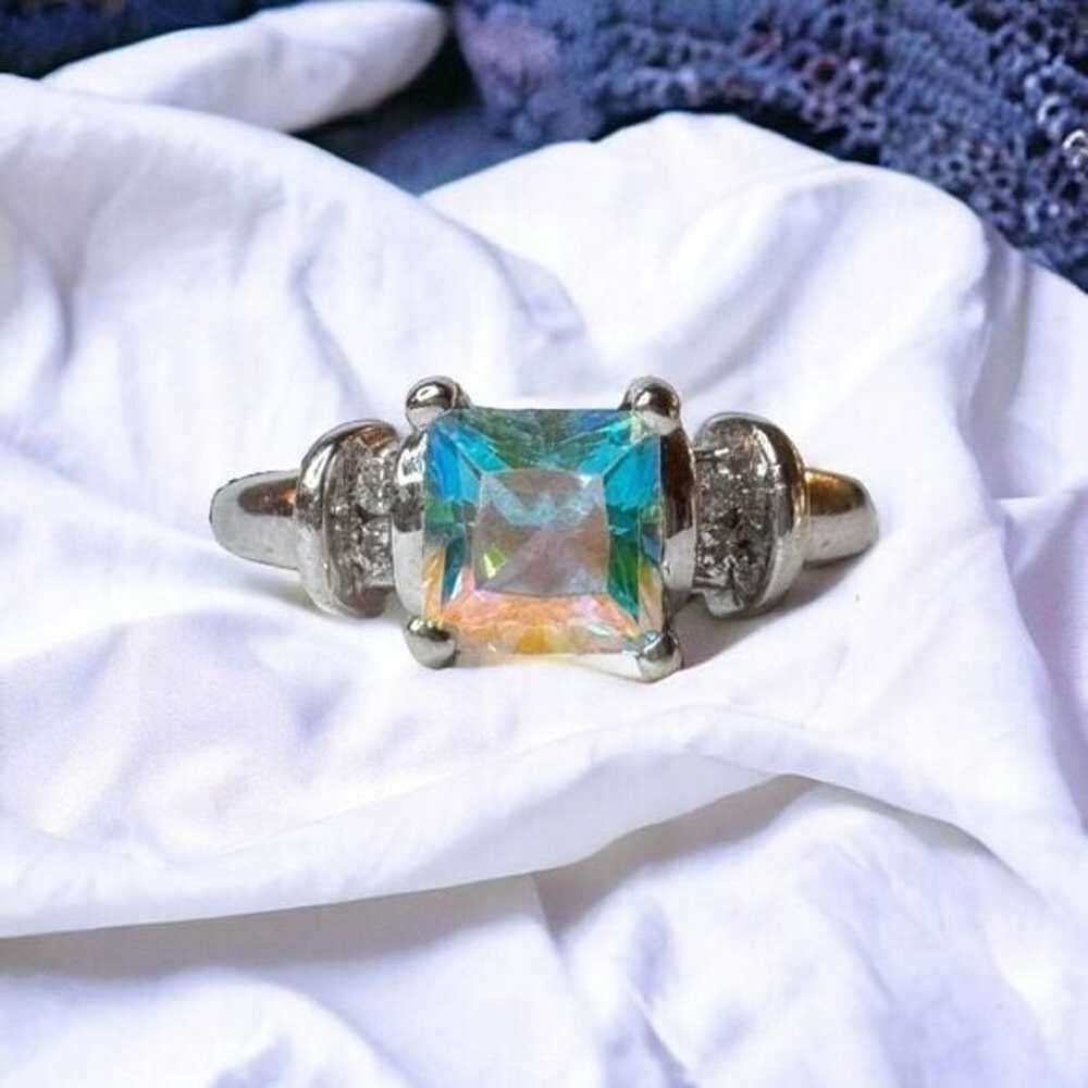 10k Gold Aurora Borealis Topaz & Diamond Ring Sz … - image 8