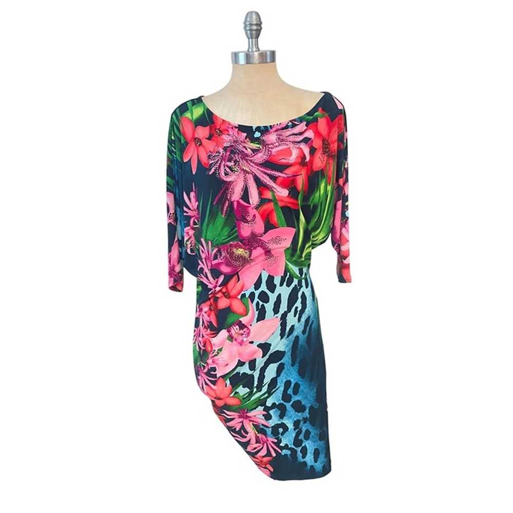 Cache Floral & Animal Print Dress Rhinestones Mul… - image 1