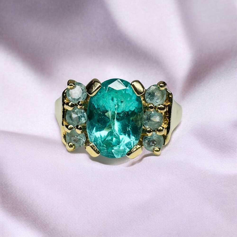 VINTAGE- 10k Gold-Natural Paraiba Apatite Ring-Si… - image 11