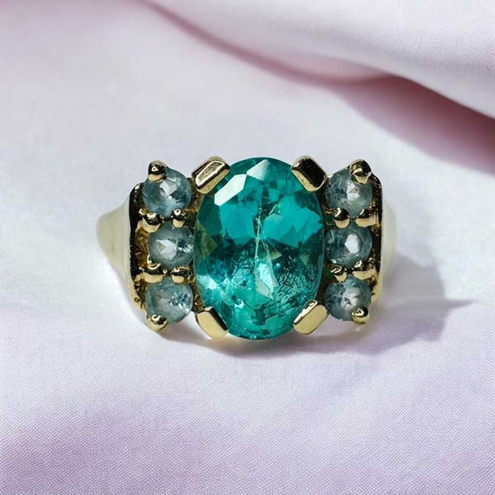 VINTAGE- 10k Gold-Natural Paraiba Apatite Ring-Si… - image 1