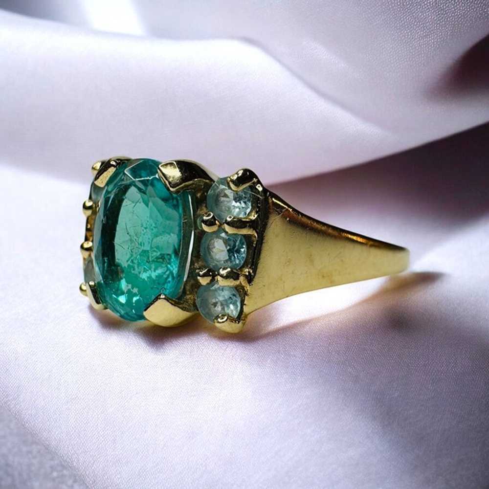 VINTAGE- 10k Gold-Natural Paraiba Apatite Ring-Si… - image 2