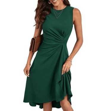 Green Sleeveless Ruched Waist Flowy A-line Hi-Lo … - image 1