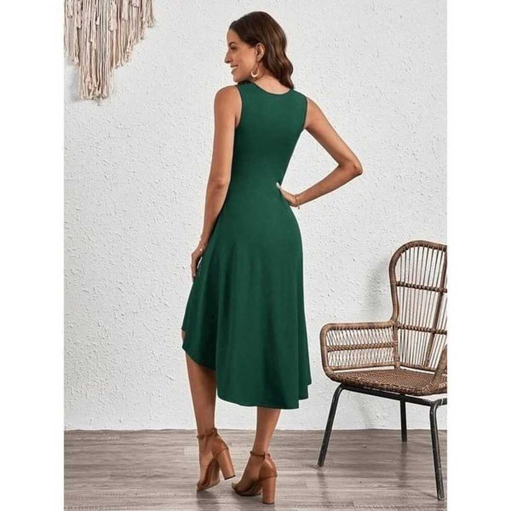 Green Sleeveless Ruched Waist Flowy A-line Hi-Lo … - image 3