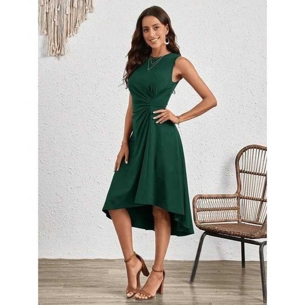 Green Sleeveless Ruched Waist Flowy A-line Hi-Lo … - image 4