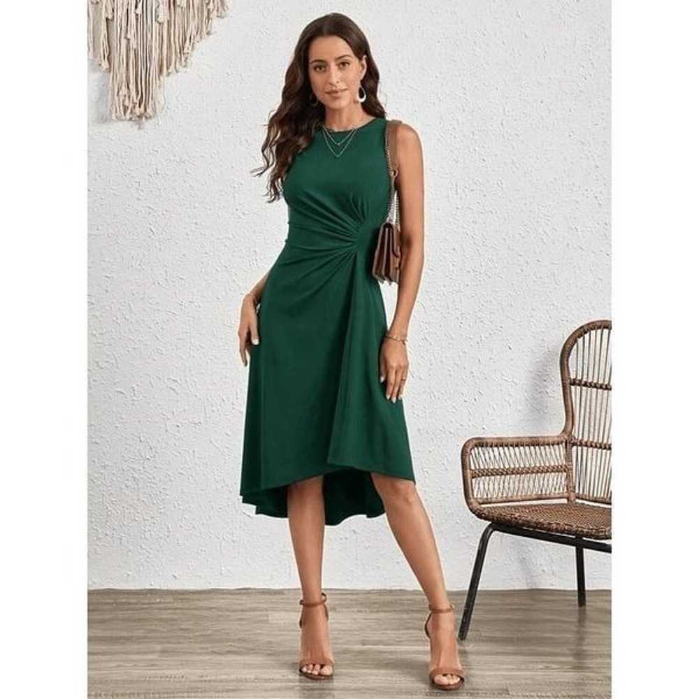 Green Sleeveless Ruched Waist Flowy A-line Hi-Lo … - image 5