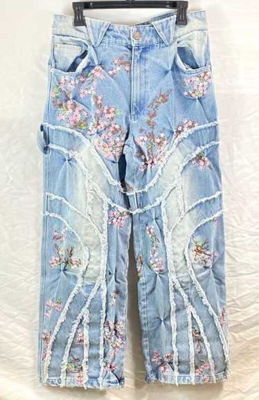 Bad Son Unisex Blue Cherry Blossom Baggy Jeans Sz 