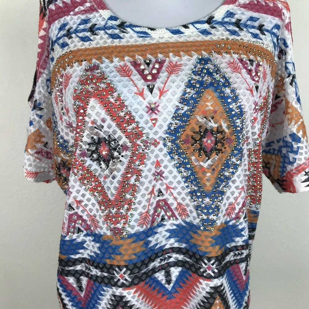 Pinko Vocal Blouse Sz M Cold Shoulder Southwest S… - image 3