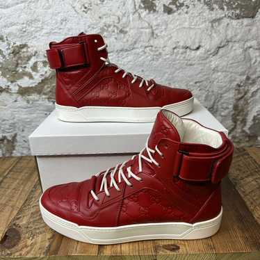 Gucci Gucci Red Leather Monogram High Top Sneaker… - image 1