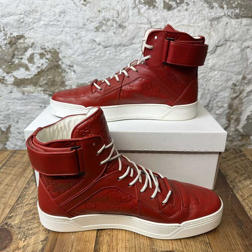 Gucci Gucci Red Leather Monogram High Top Sneaker… - image 2