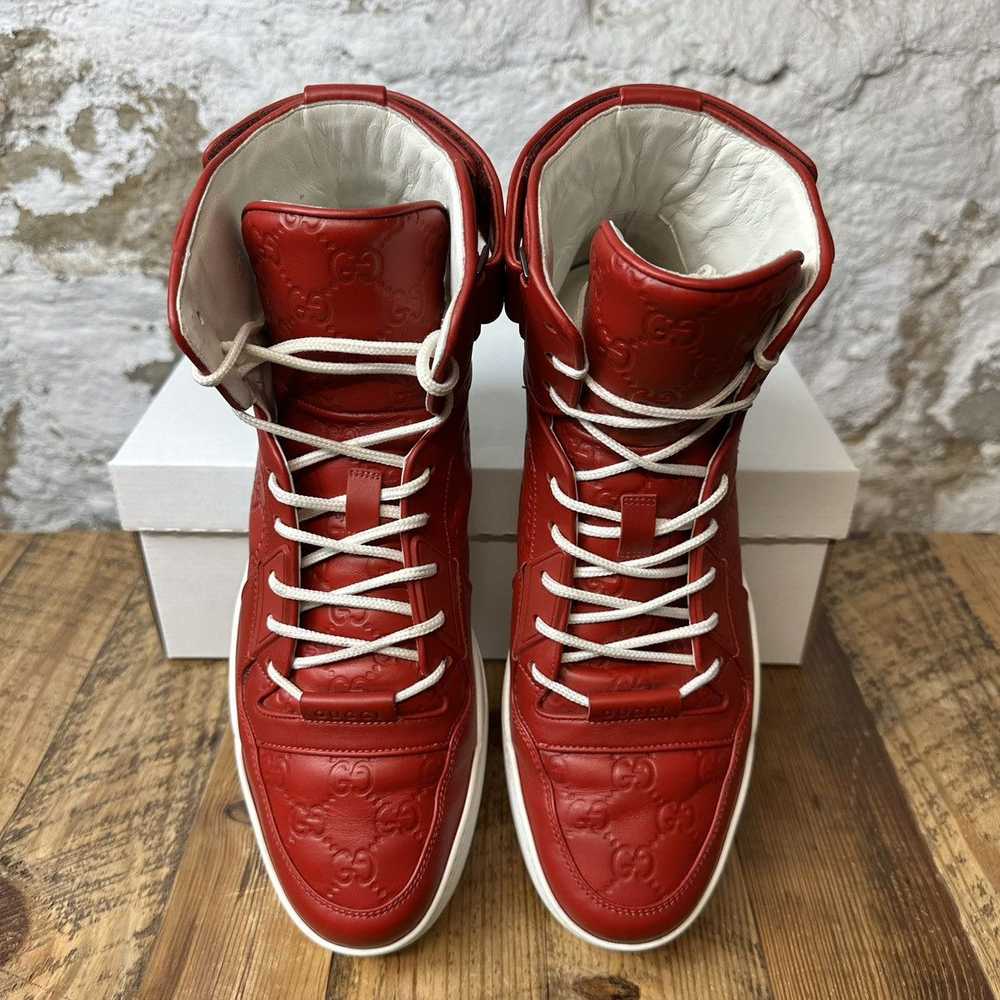 Gucci Gucci Red Leather Monogram High Top Sneaker… - image 3