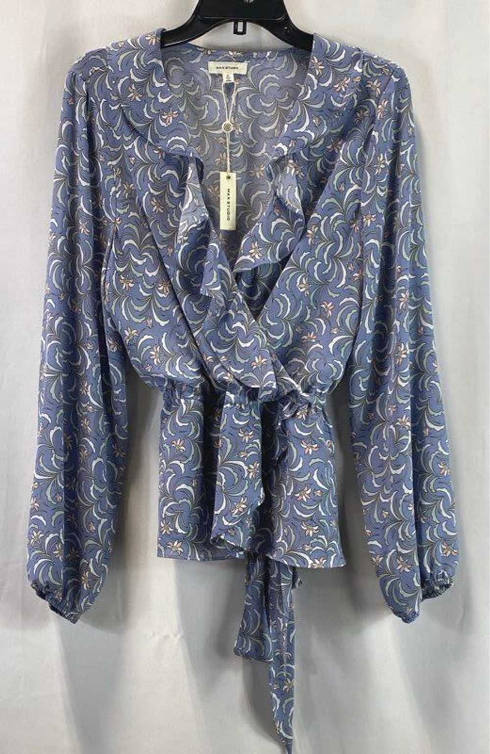 NWT Max Studio Womens Blue Floral Long Sleeve Ruf… - image 1