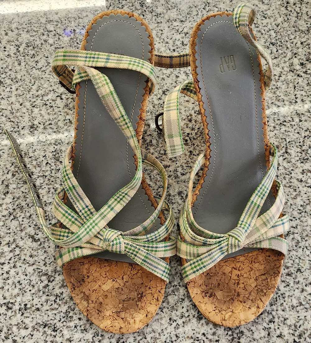 Gap Gap Vintage Green Blue Plaid Knot Sandals Wed… - image 1