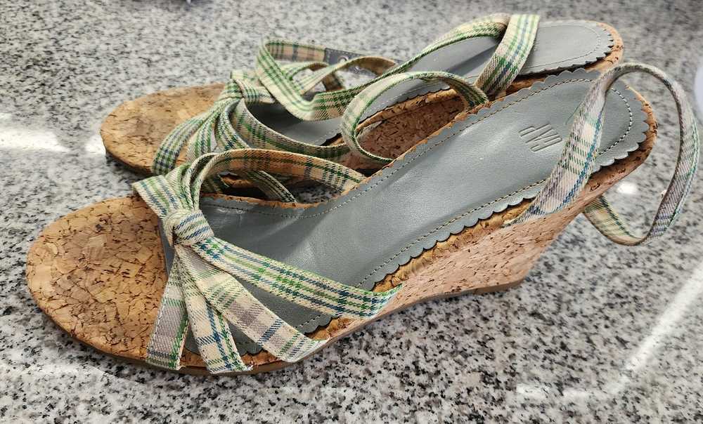 Gap Gap Vintage Green Blue Plaid Knot Sandals Wed… - image 2