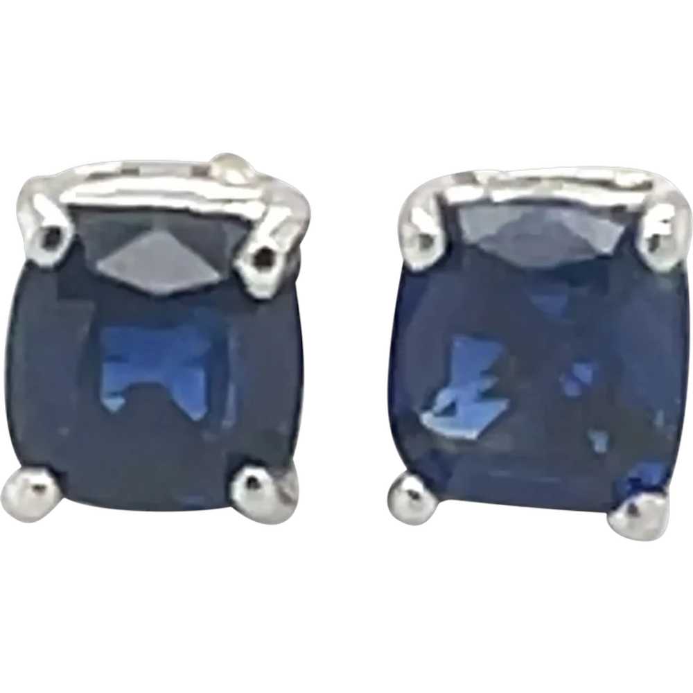 2 Ct Cushion Cut Sapphire Stud Earring, - image 1