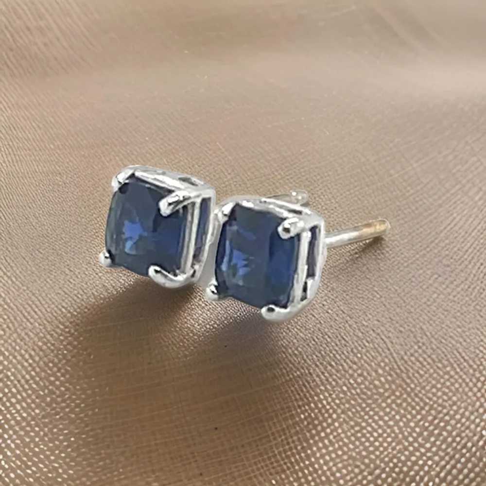 2 Ct Cushion Cut Sapphire Stud Earring, - image 2