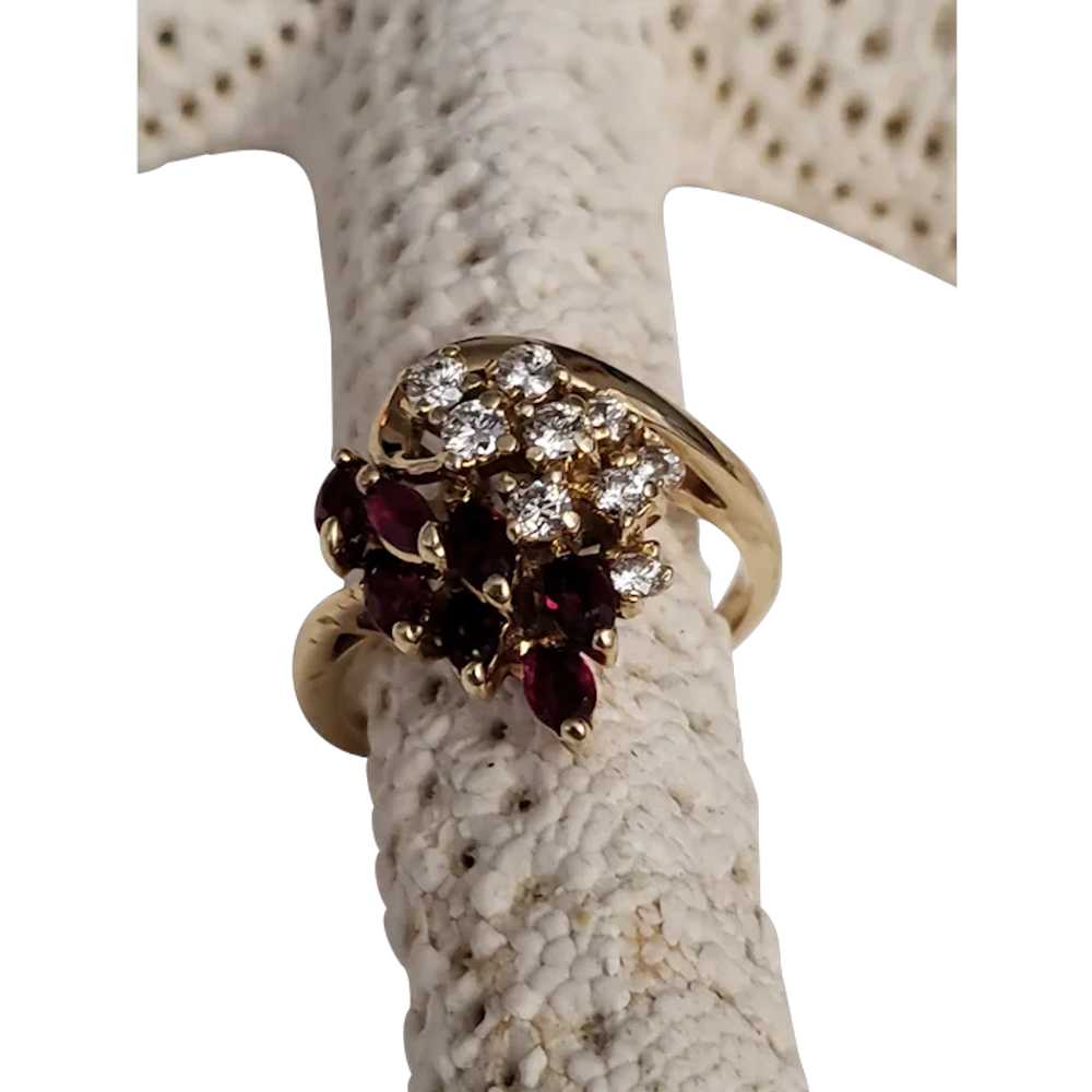 14K Gold Ruby and Diamond Waterfall Ring - image 1