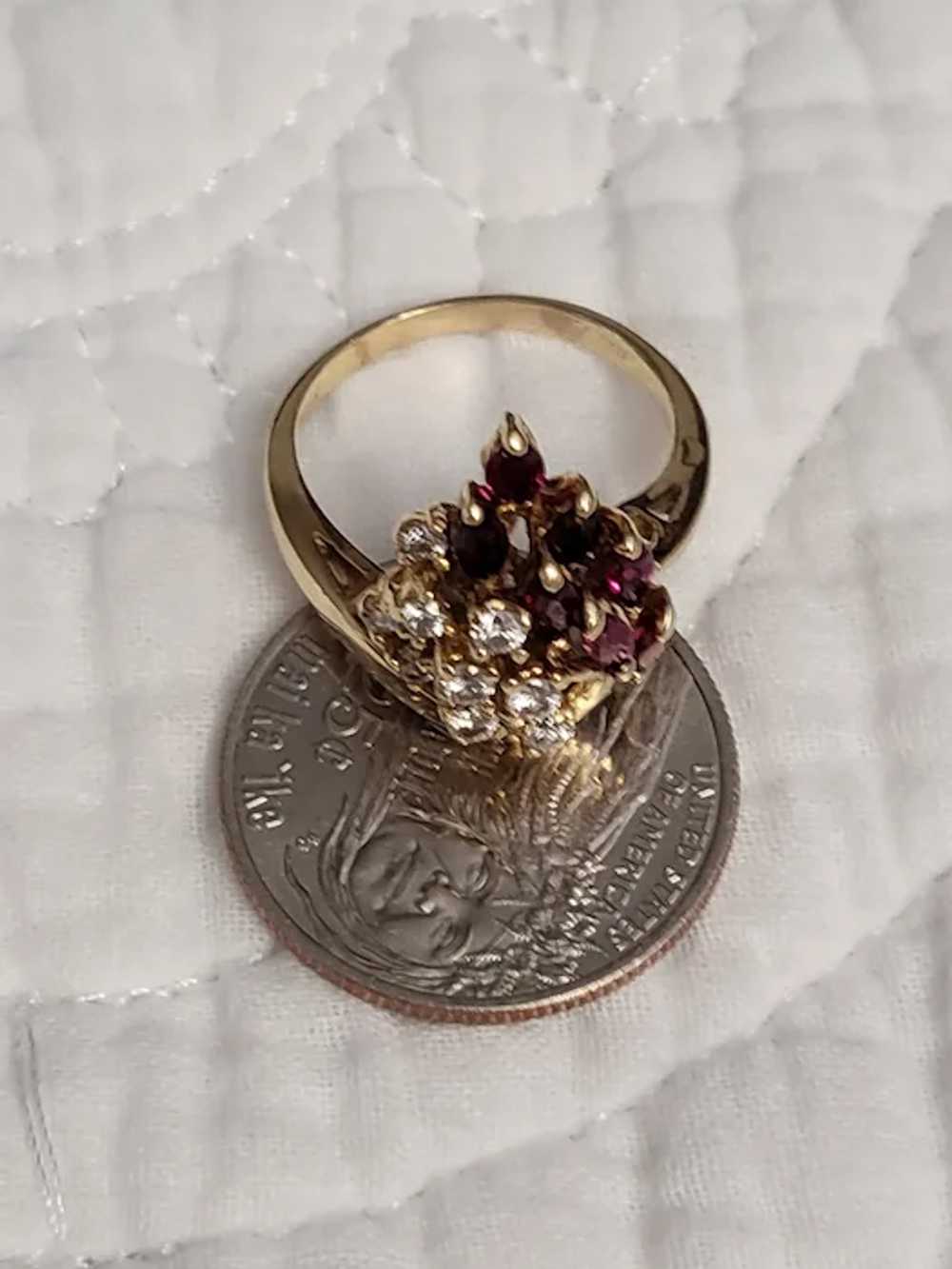 14K Gold Ruby and Diamond Waterfall Ring - image 2