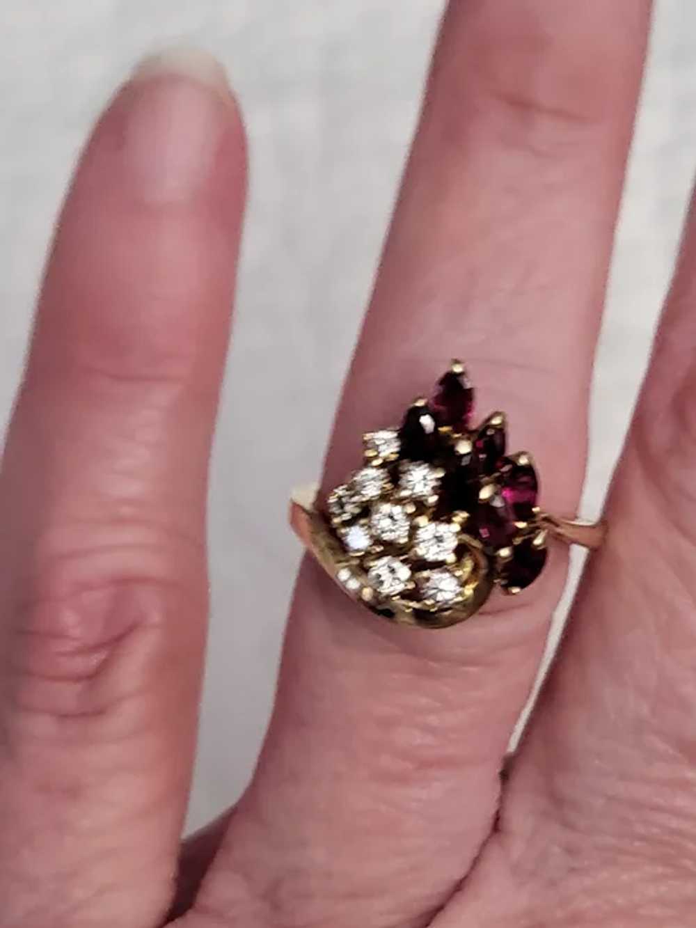 14K Gold Ruby and Diamond Waterfall Ring - image 3