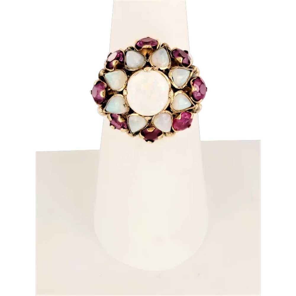 Opal & Ruby Cluster Ring - image 1