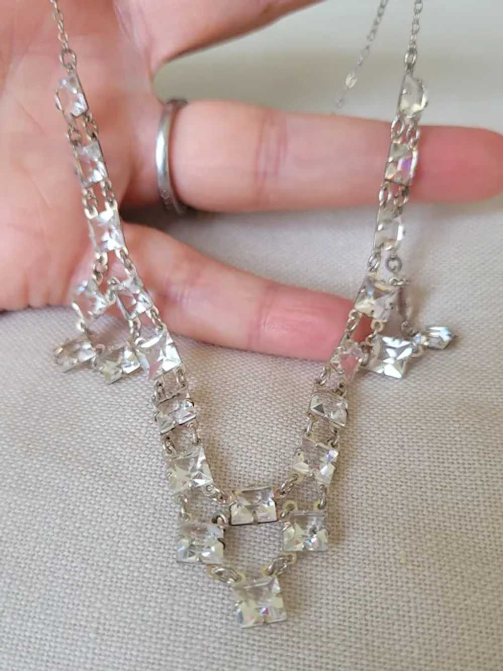 Art Deco Sterling Open Back Crystal Necklace - image 10